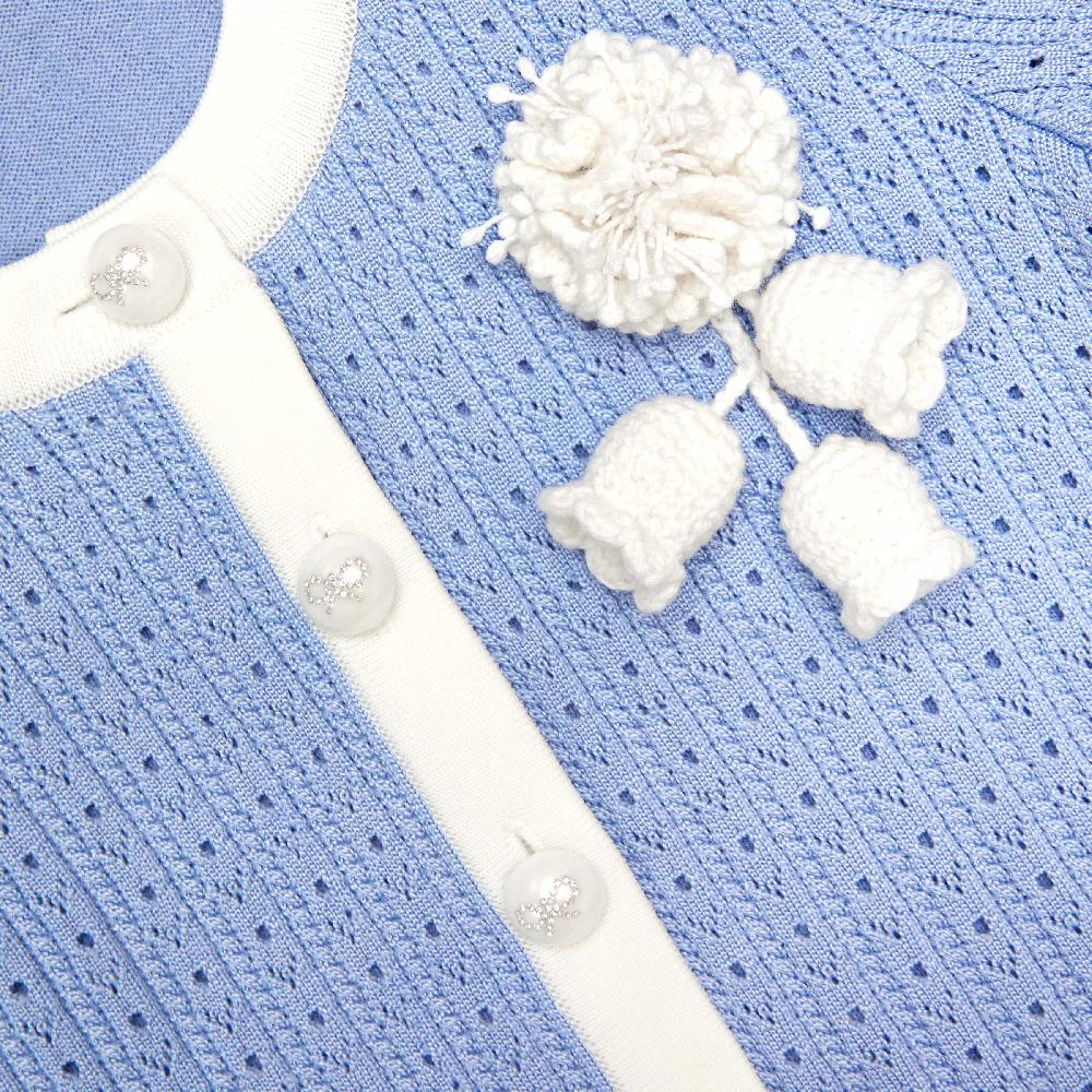 Self Portrait Blue Pointelle Cardigan KIDS