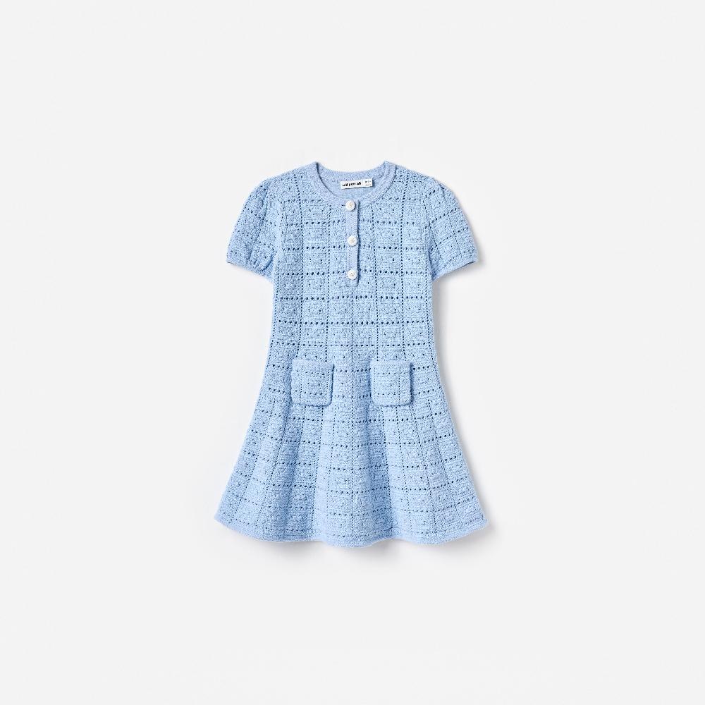 self portrait Blue Pointelle Knit Dress KIDS
