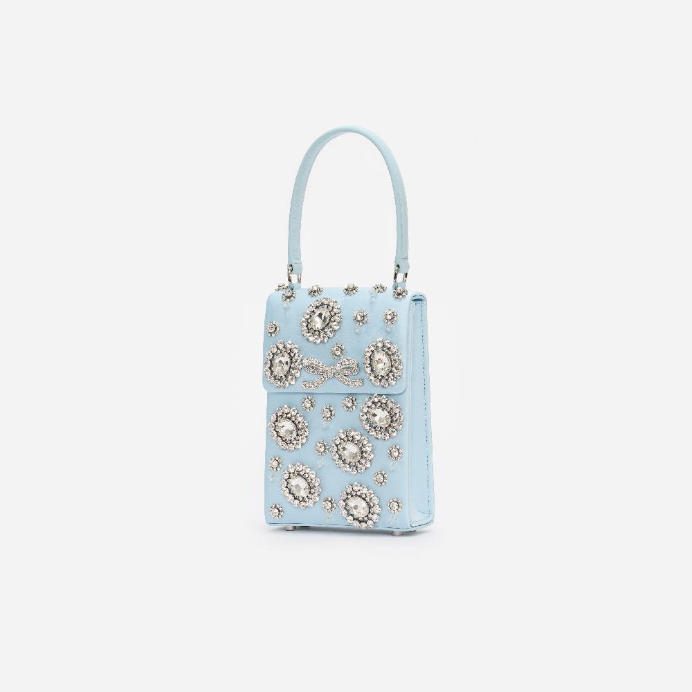 Self Portrait Blue Satin Crystal Mini Bow Bag BAGS