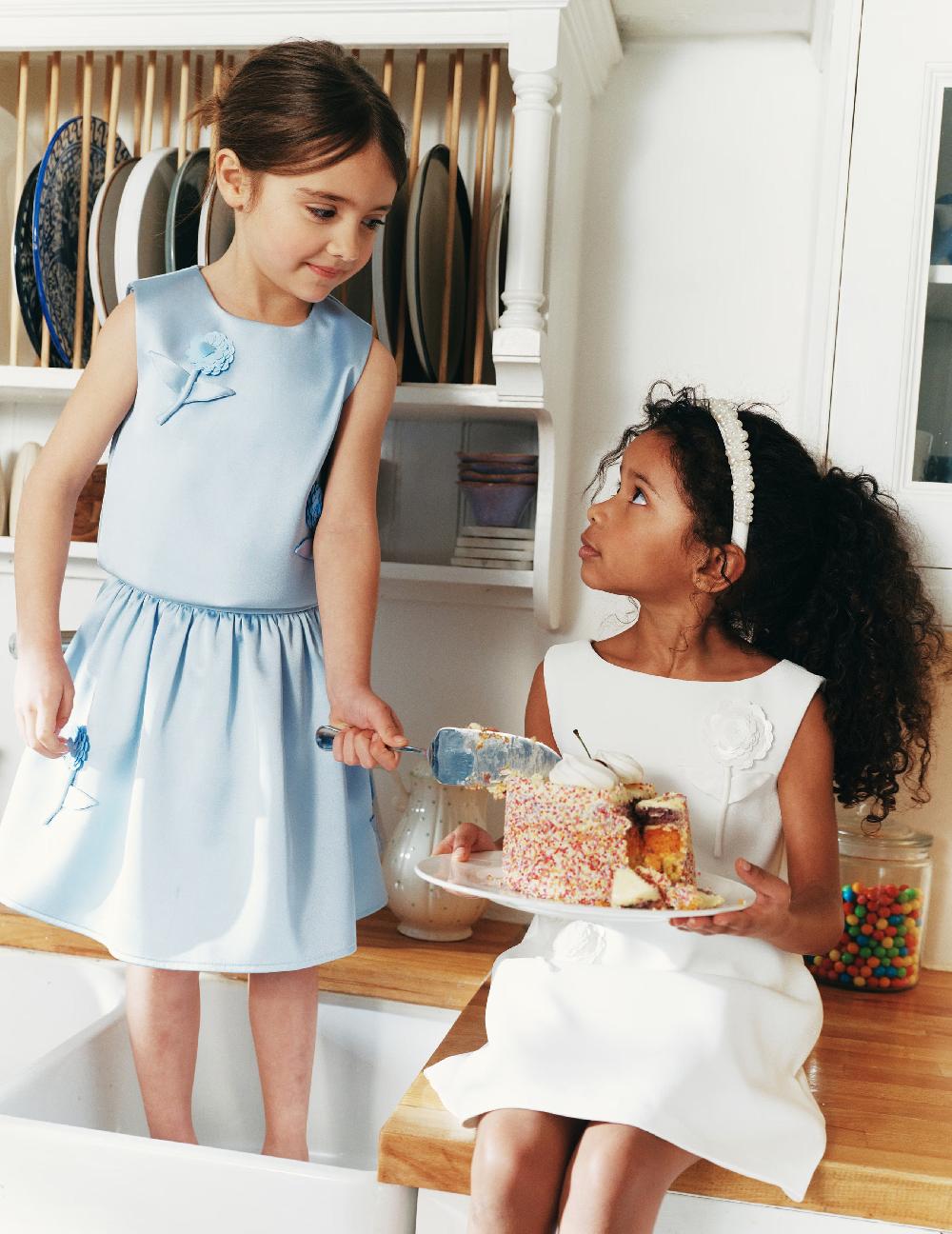 Self Portrait Blue Satin Sequin Flower Top KIDS