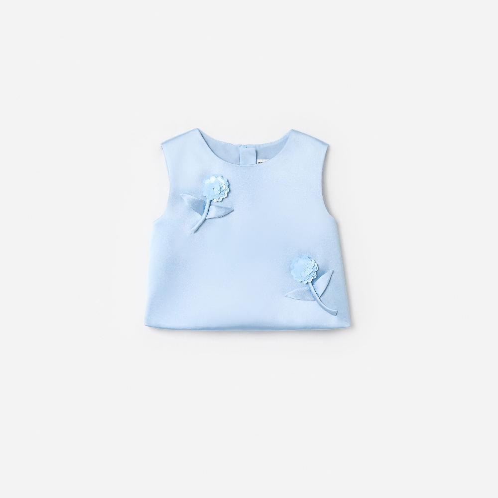 self portrait Blue Satin Sequin Flower Top KIDS