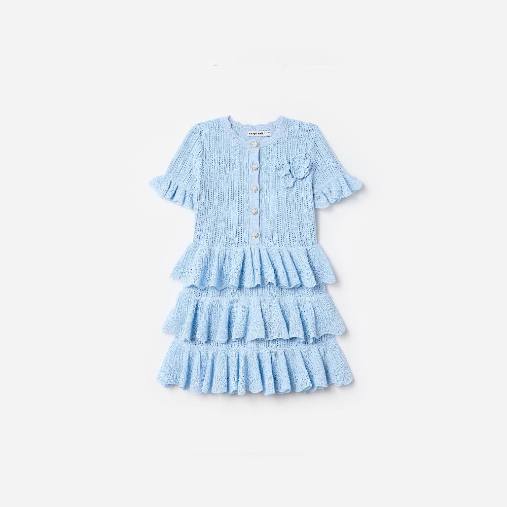 self portrait Blue Tiered Knit Dress KIDS