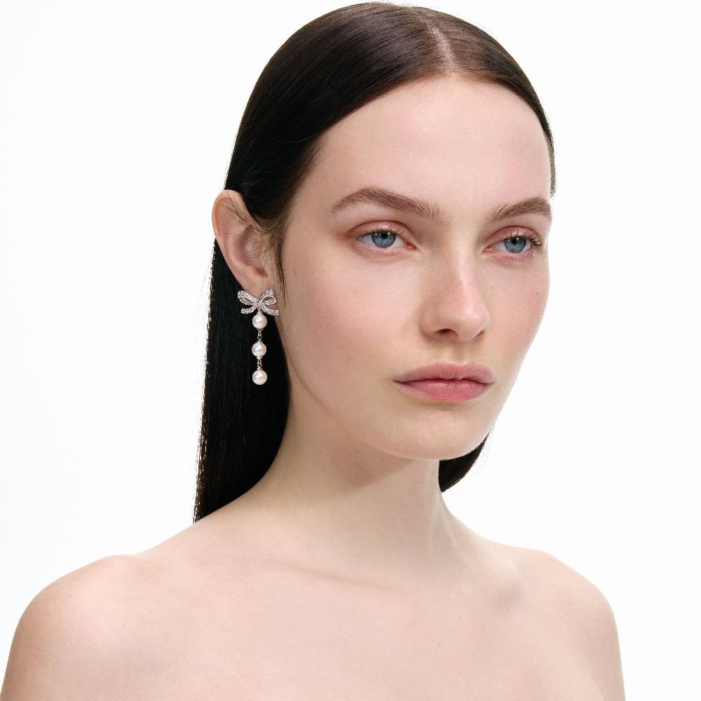 Self Portrait Bow Tiered Pearl Earrings JEWELLERY