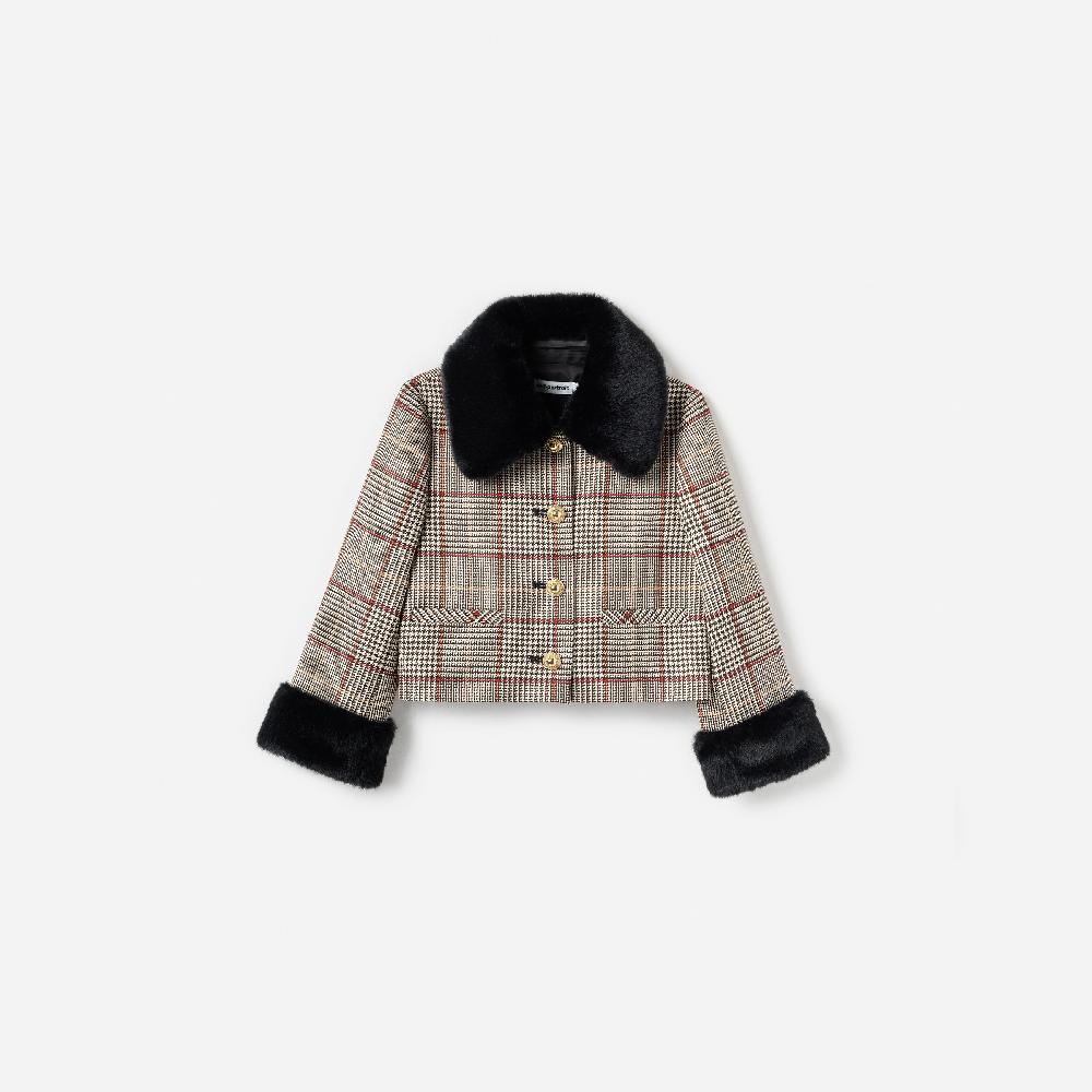 self portrait Brown Check Fur Jacket KIDS