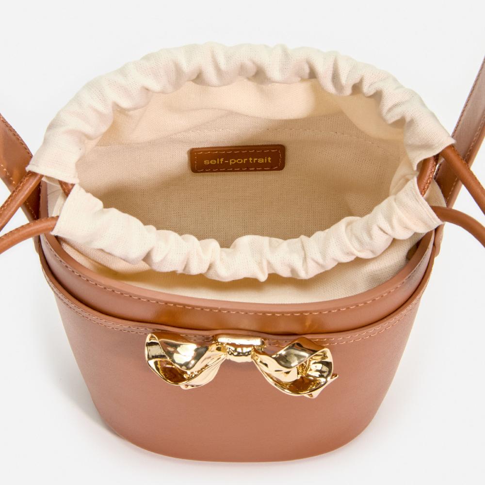 Self Portrait Brown Leather Shoulder Bow Bag BAGS