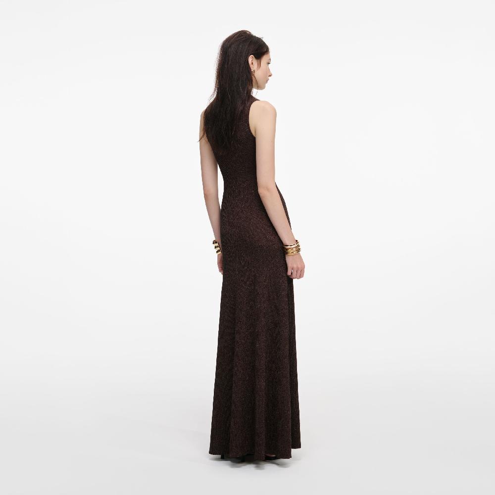 Self Portrait Brown Lurex Knit Maxi Dress CLOTHING