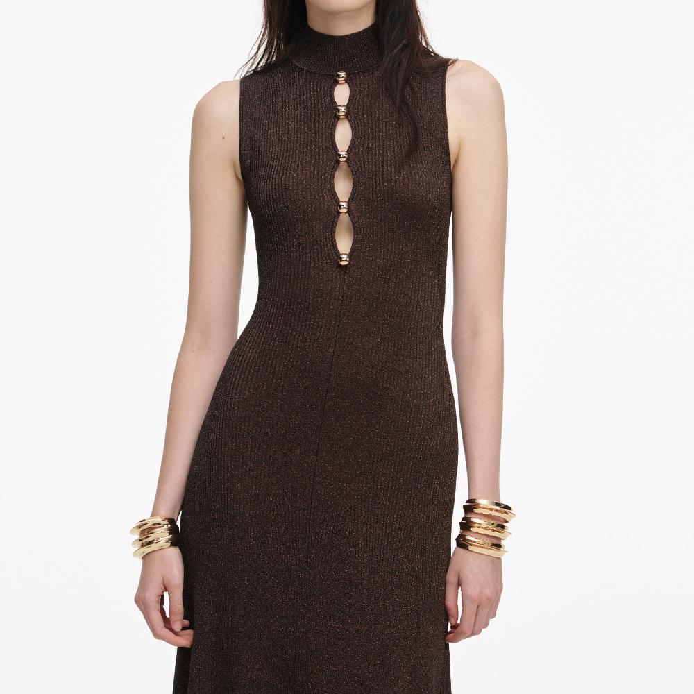 Self Portrait Brown Lurex Knit Maxi Dress CLOTHING