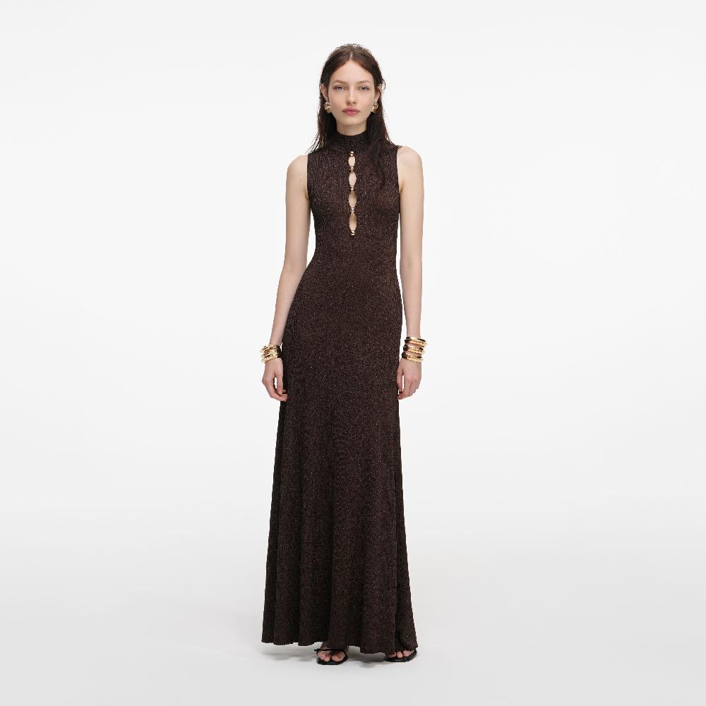 self portrait Brown Lurex Knit Maxi Dress CLOTHING