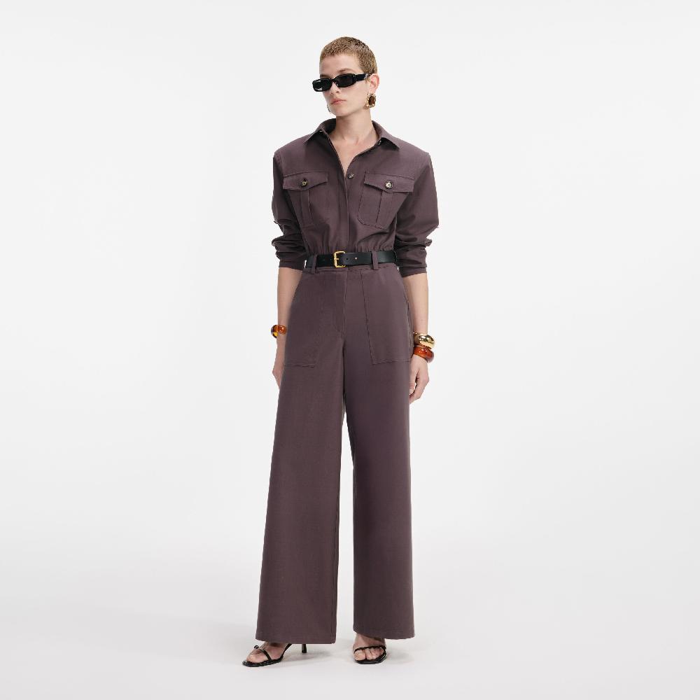 Self Portrait Brown Twill Jumpsuit CLOTHING