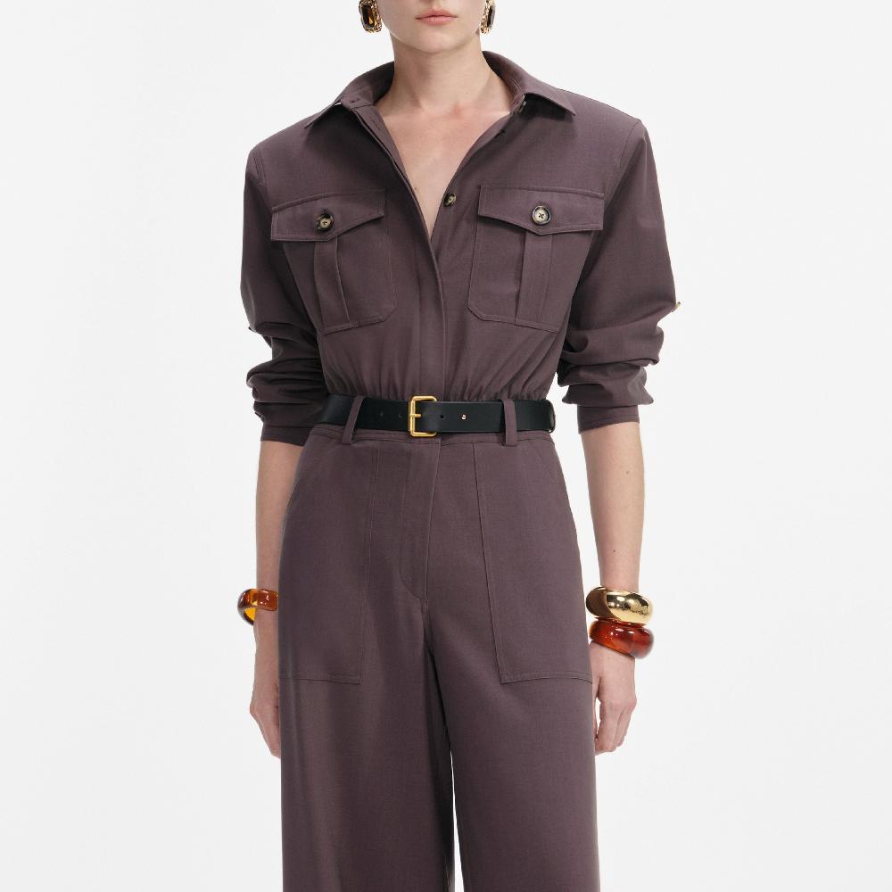Self Portrait Brown Twill Jumpsuit CLOTHING