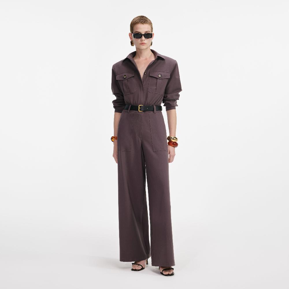 self portrait Brown Twill Jumpsuit CLOTHING