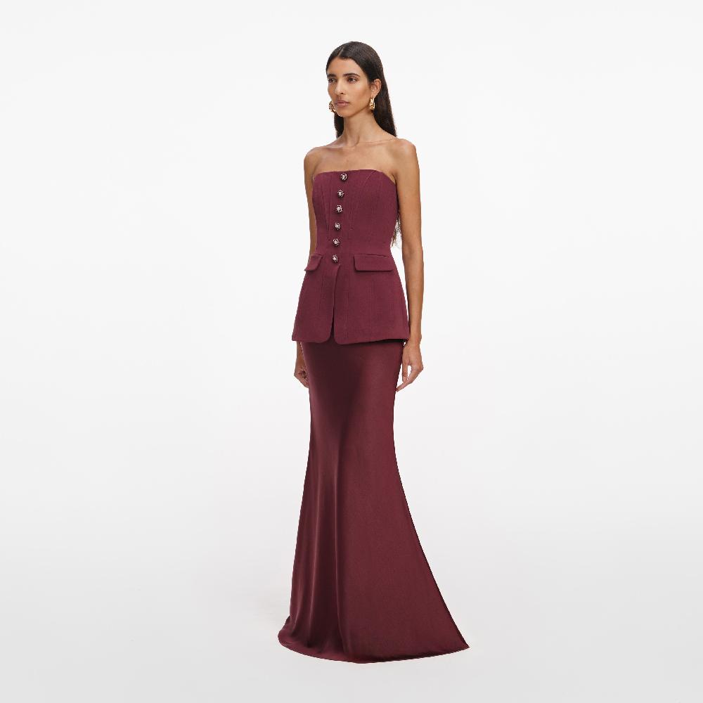 Self Portrait Burgundy Bandeau Maxi Dress CLOTHING