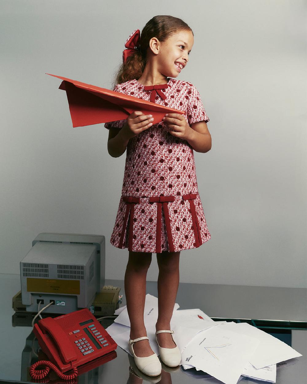 Self Portrait Burgundy Polka Dot Boucle Dress KIDS
