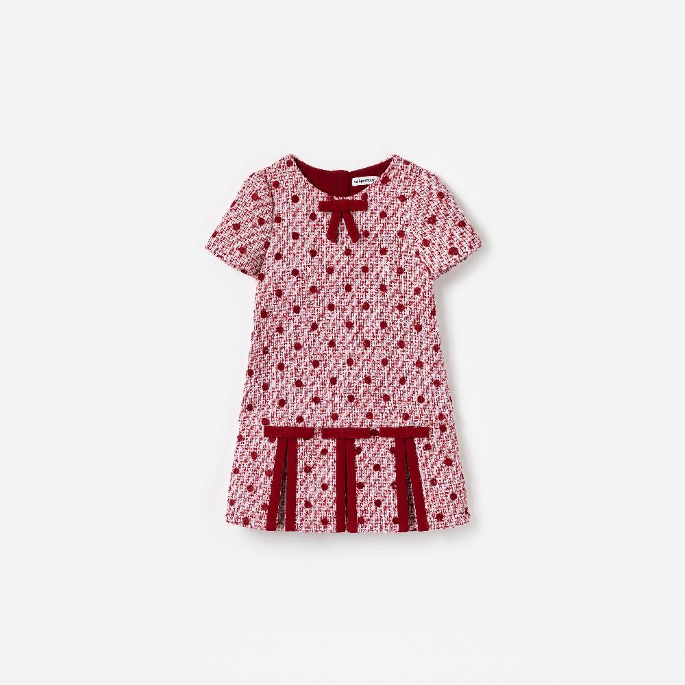self portrait Burgundy Polka Dot Boucle Dress KIDS