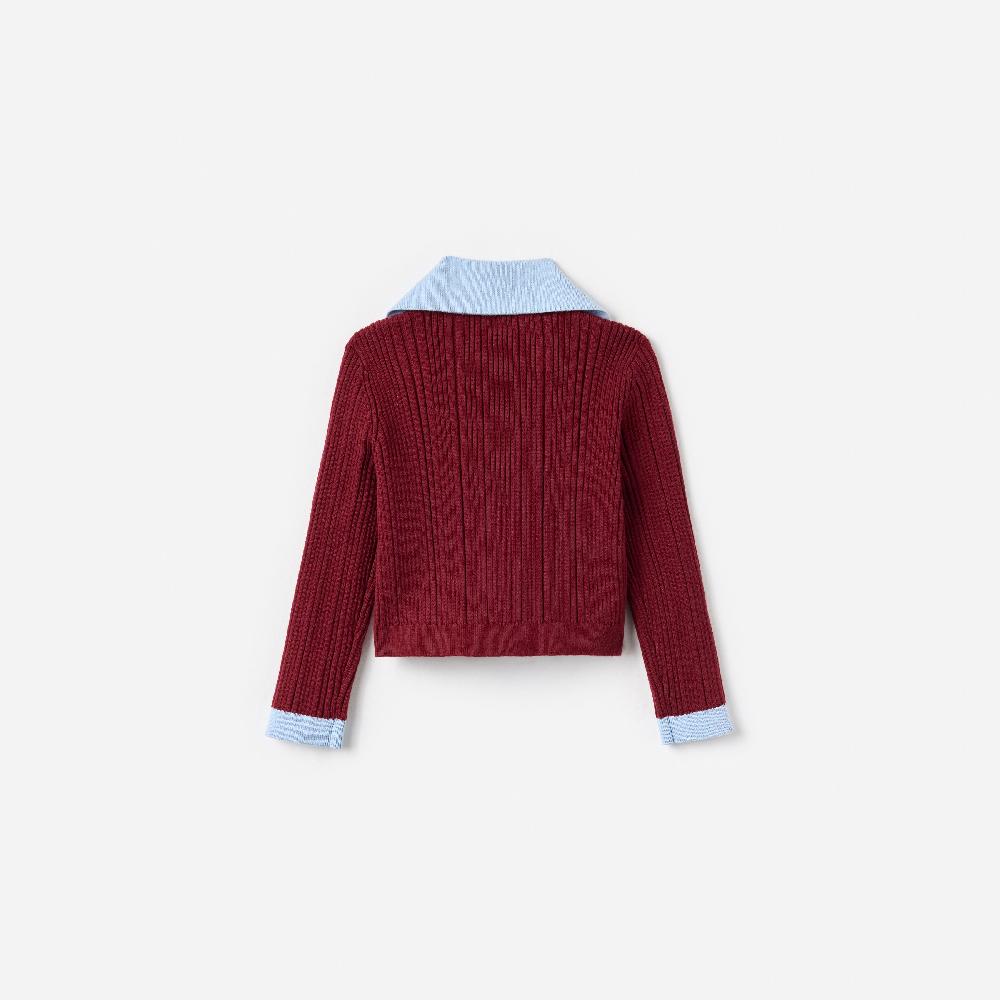 Self Portrait Burgundy Ribbed Knit Cardigan KIDS