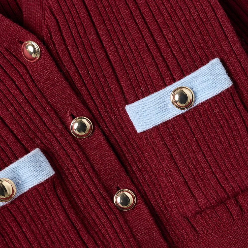Self Portrait Burgundy Ribbed Knit Cardigan KIDS