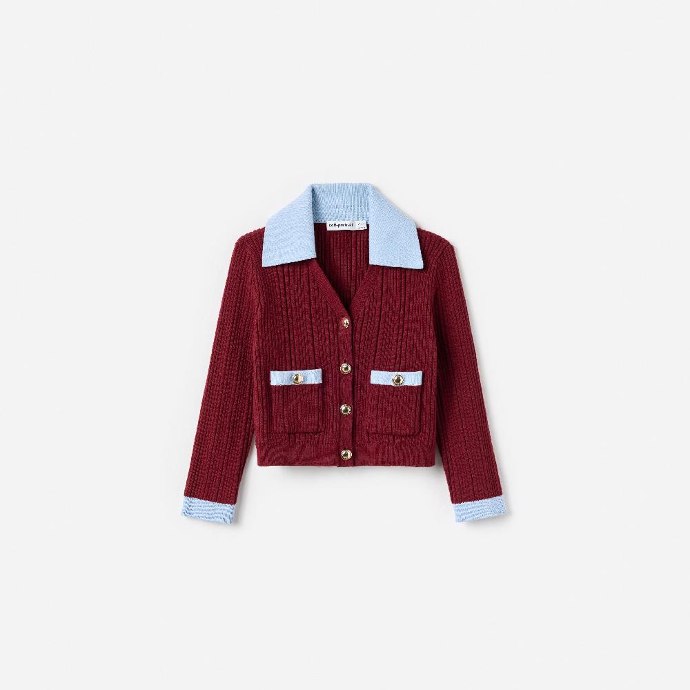 self portrait Burgundy Ribbed Knit Cardigan KIDS