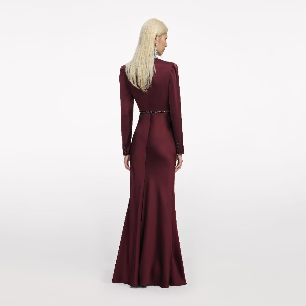 Self Portrait Burgundy Satin Maxi Dress CLOTHING