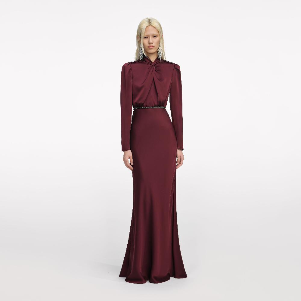 self portrait Burgundy Satin Maxi Dress CLOTHING