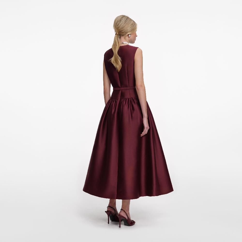 Self Portrait Burgundy Taffeta Midi Dress CLOTHING