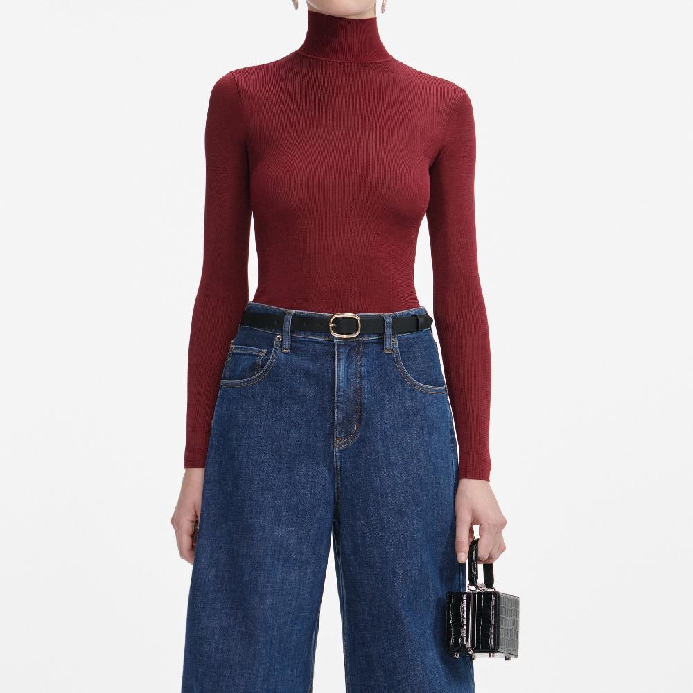Self Portrait Burgundy Viscose Knit Top CLOTHING