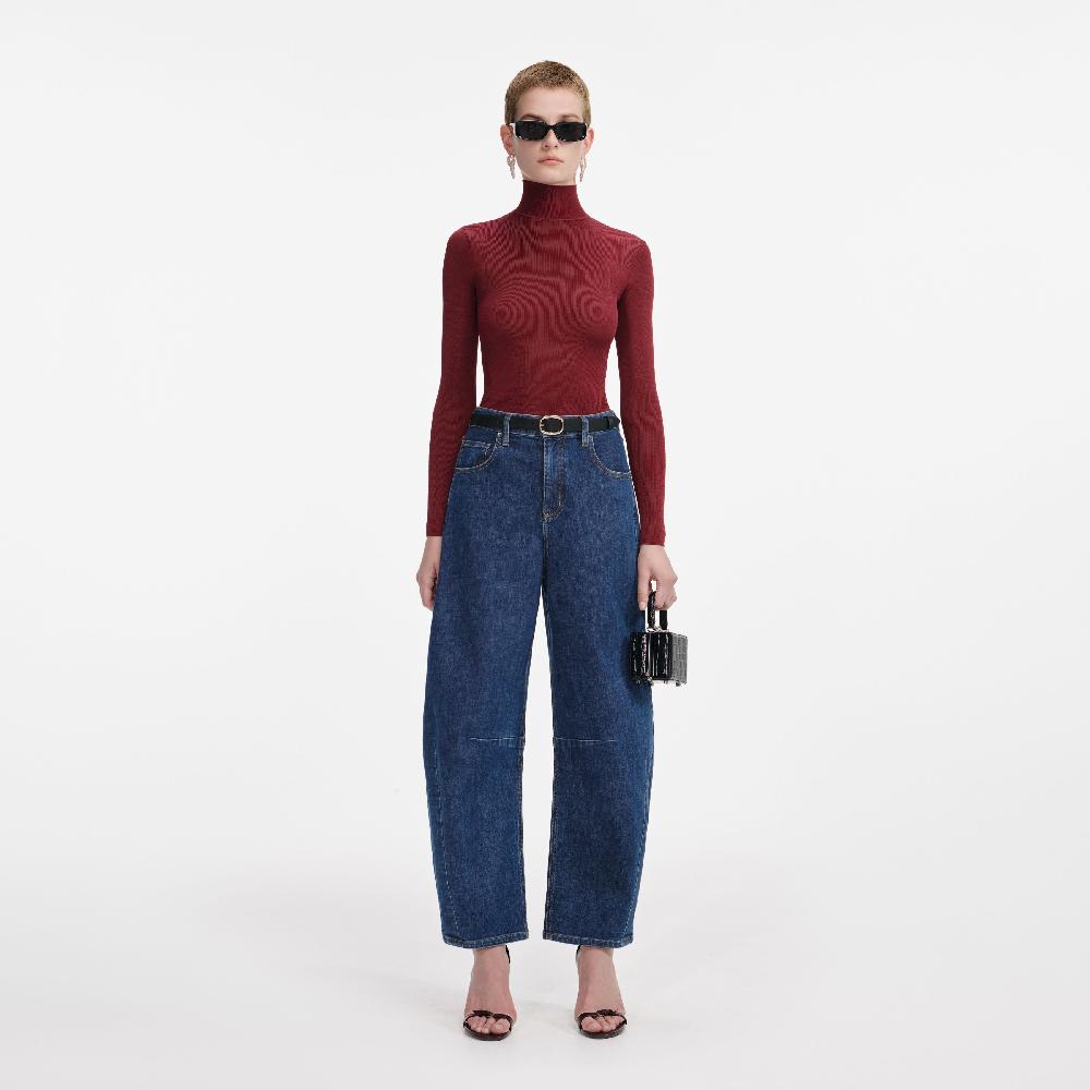 self portrait Burgundy Viscose Knit Top CLOTHING