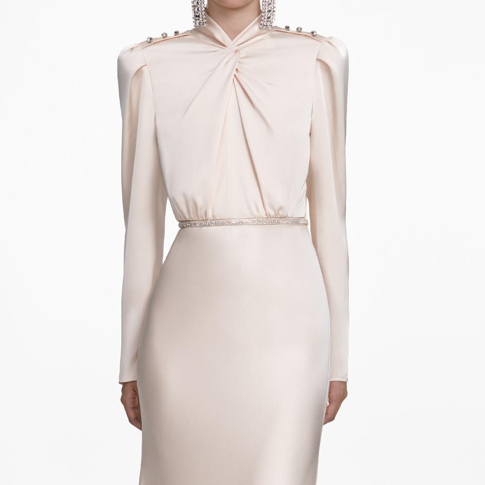 Self Portrait Champagne Satin Maxi Dress CLOTHING