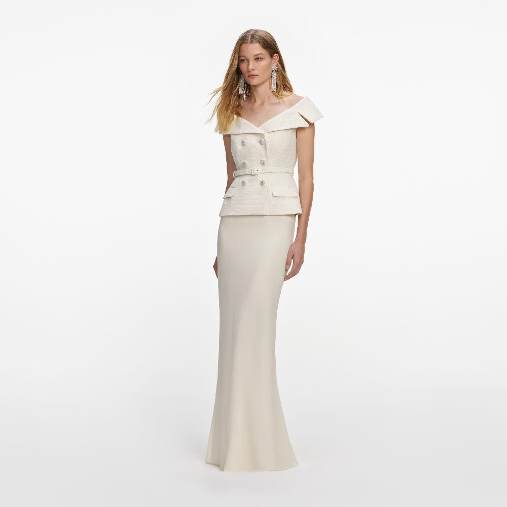 Self Portrait Cream Boucle Maxi Dress CLOTHING