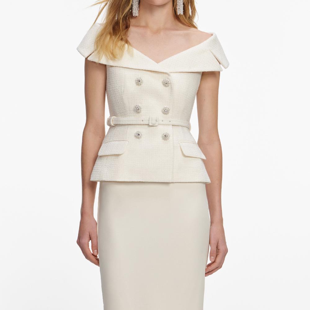 Self Portrait Cream Boucle Maxi Dress CLOTHING