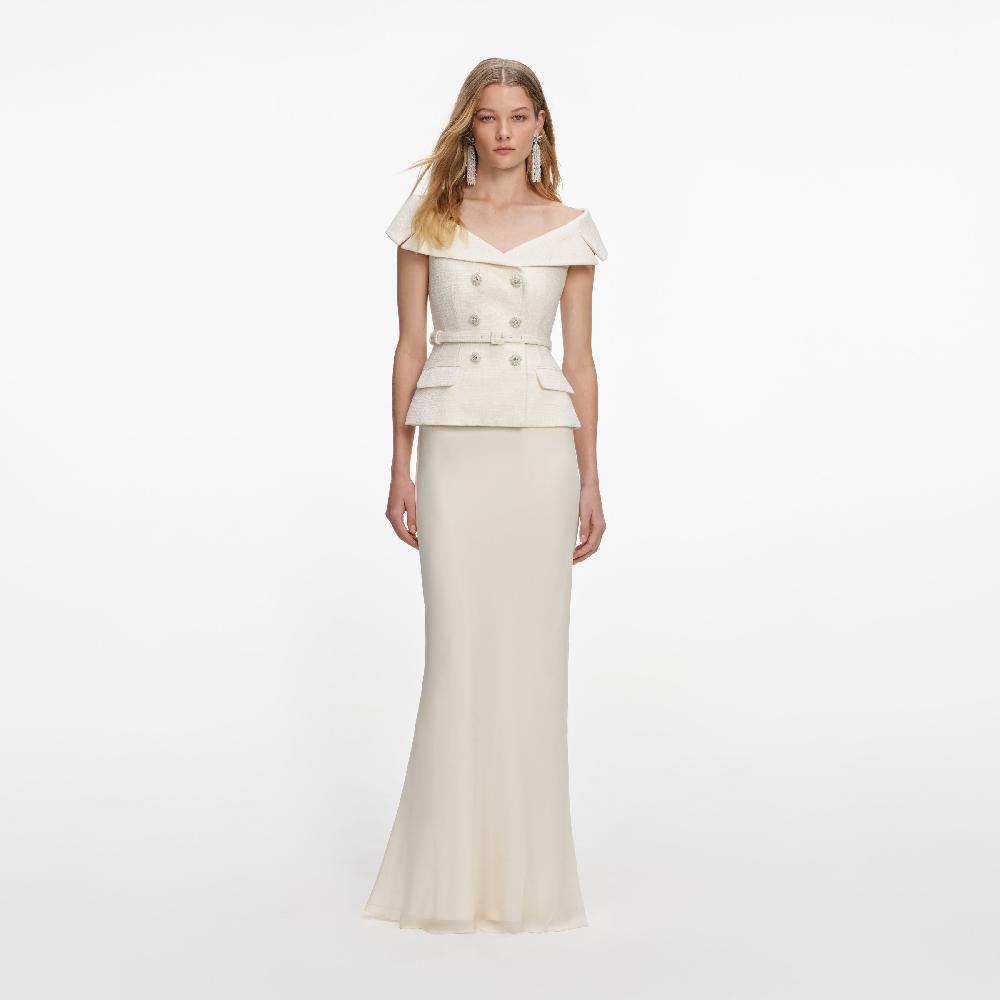 self portrait Cream Boucle Maxi Dress CLOTHING