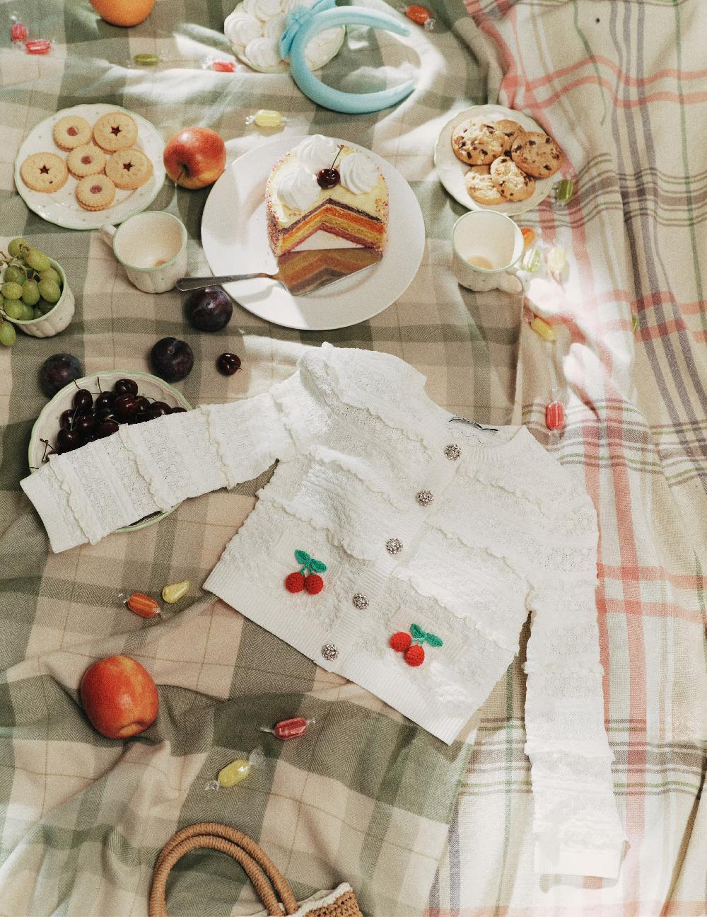 Self Portrait Cream Cherry Motif Cardigan KIDS