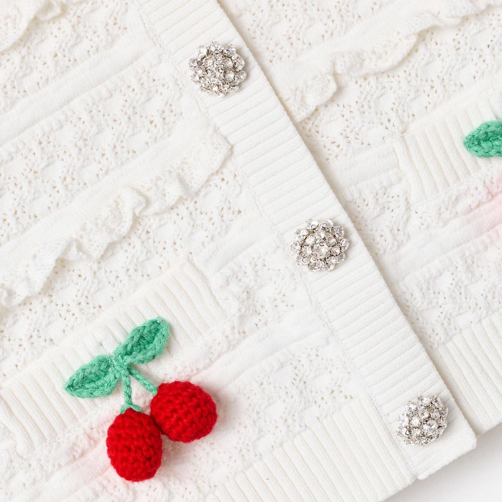 Self Portrait Cream Cherry Motif Cardigan KIDS