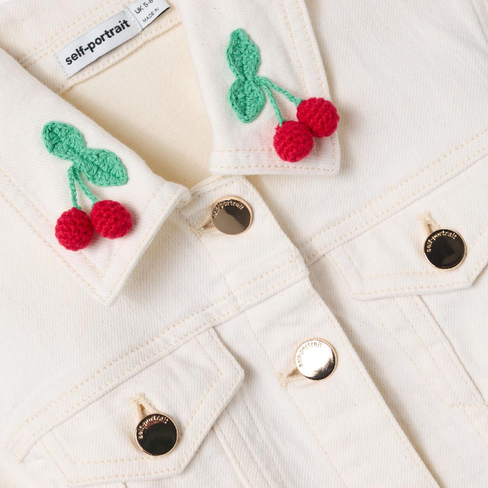 Self Portrait Cream Denim Cherry Motif Jacket KIDS