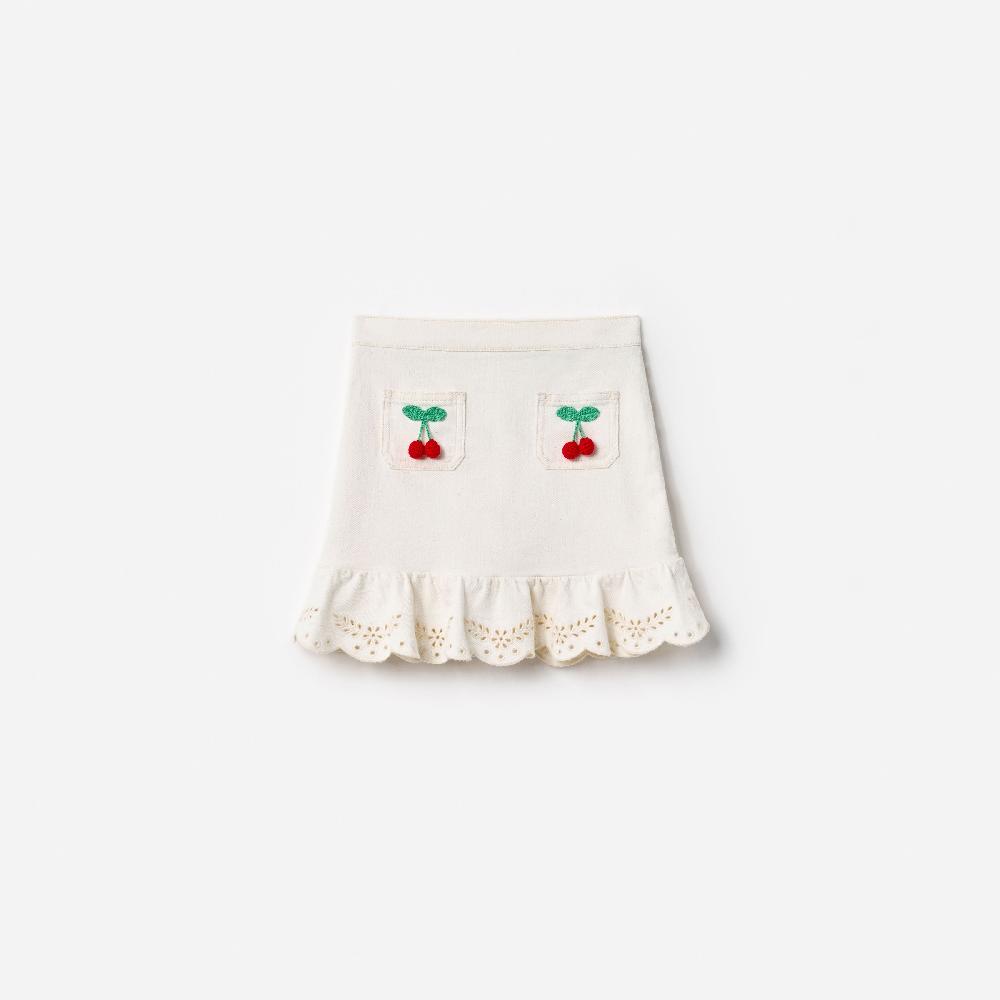 self portrait Cream Denim Cherry Motif Skirt KIDS