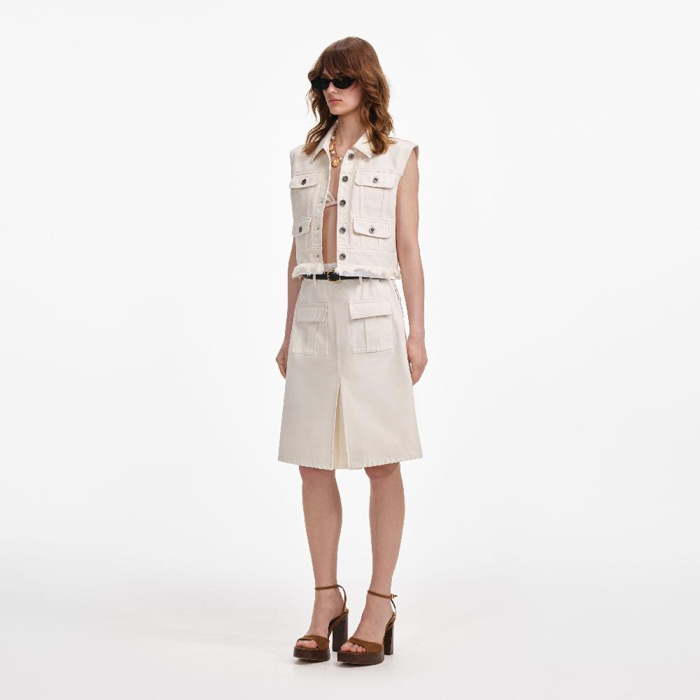 Self Portrait Cream Denim Sleeveless Top CLOTHING