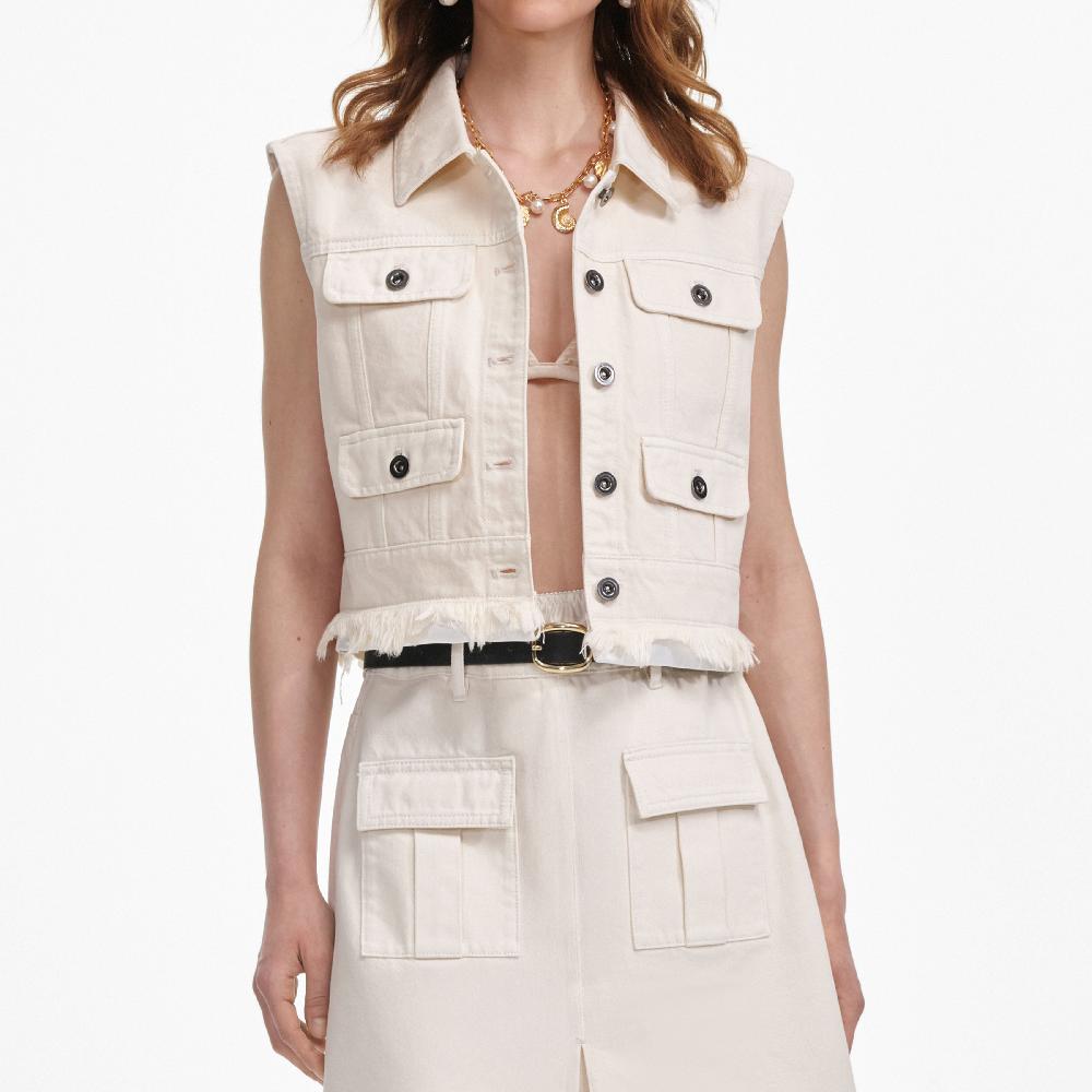 Self Portrait Cream Denim Sleeveless Top CLOTHING