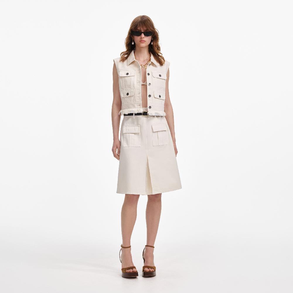 self portrait Cream Denim Sleeveless Top CLOTHING