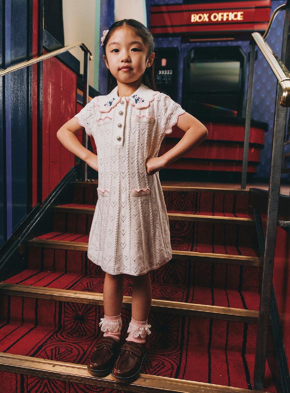 Self Portrait Cream Heart Knit Dress KIDS