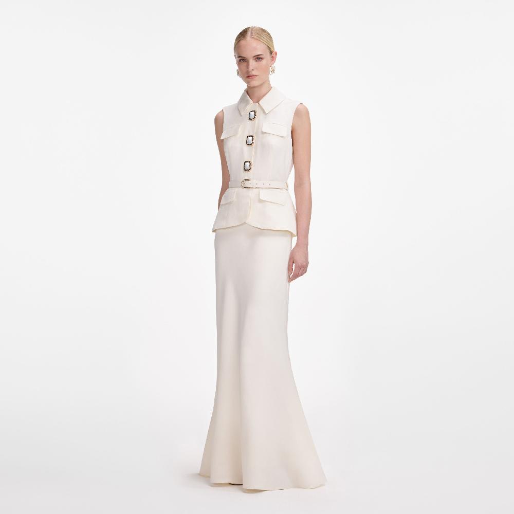 Self Portrait Cream Linen Maxi Dress CLOTHING