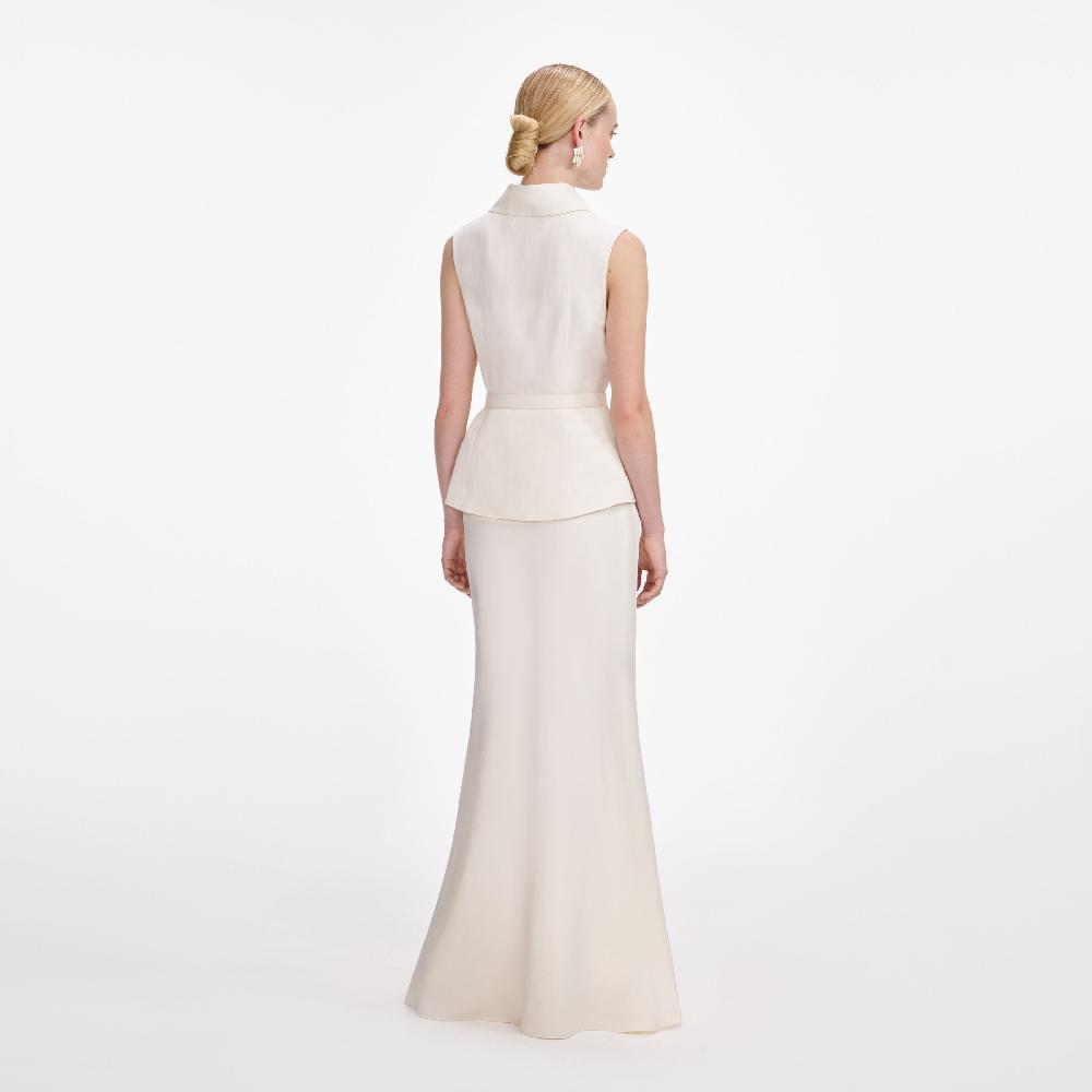 Self Portrait Cream Linen Maxi Dress CLOTHING