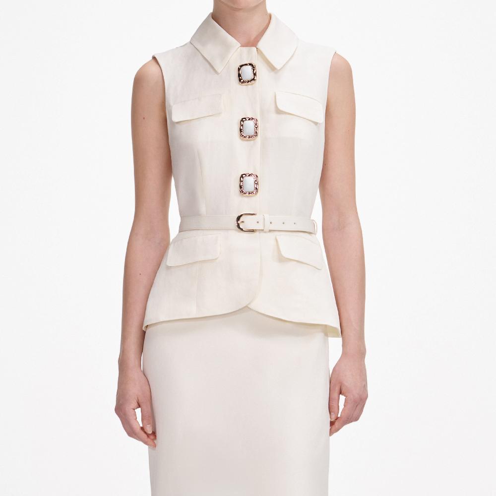 Self Portrait Cream Linen Maxi Dress CLOTHING