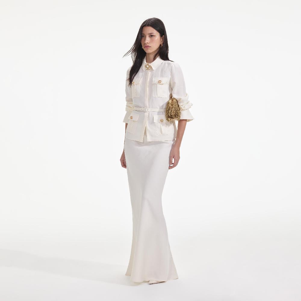 Self Portrait Cream Linen Maxi Dress CLOTHING