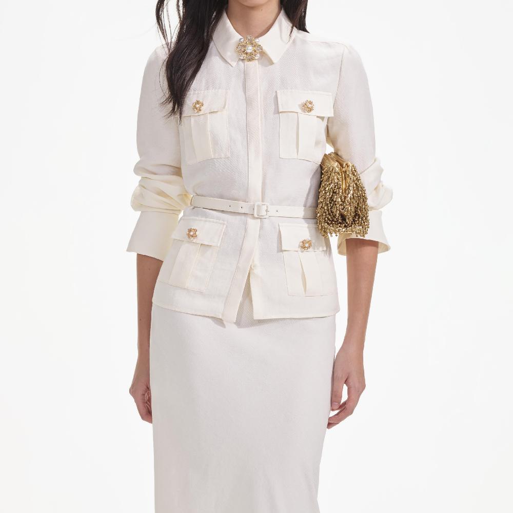 Self Portrait Cream Linen Maxi Dress CLOTHING