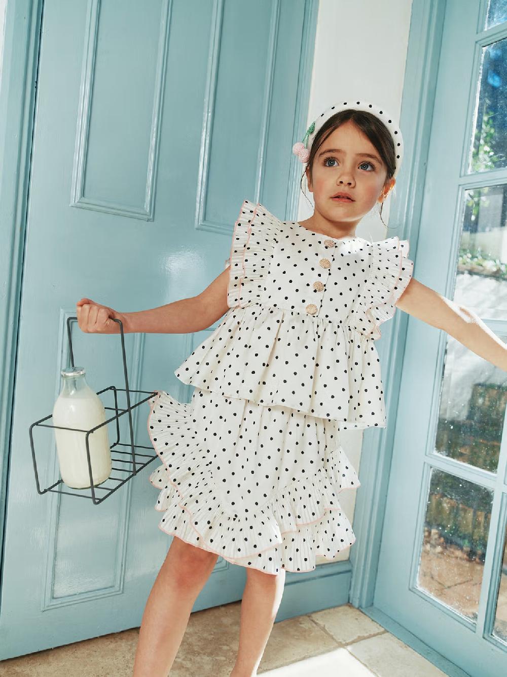 Self Portrait Cream Polka Dot Frill Skirt KIDS