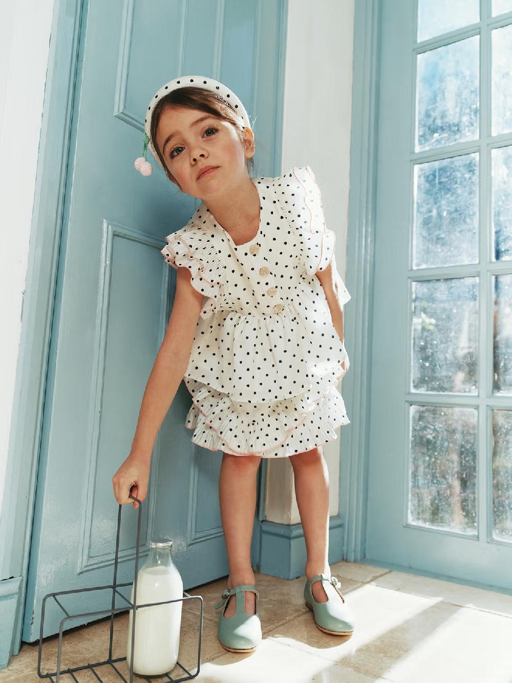 Self Portrait Cream Polka Dot Frill Top KIDS