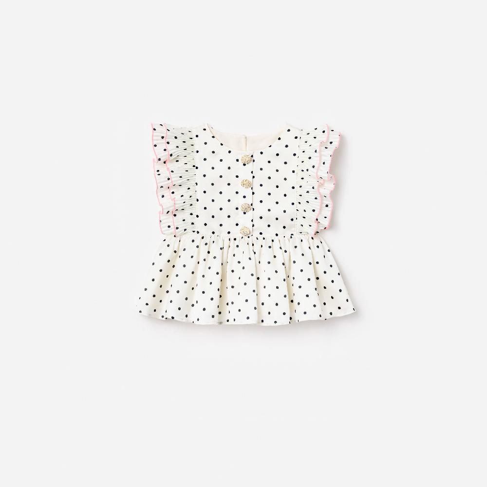 self portrait Cream Polka Dot Frill Top KIDS