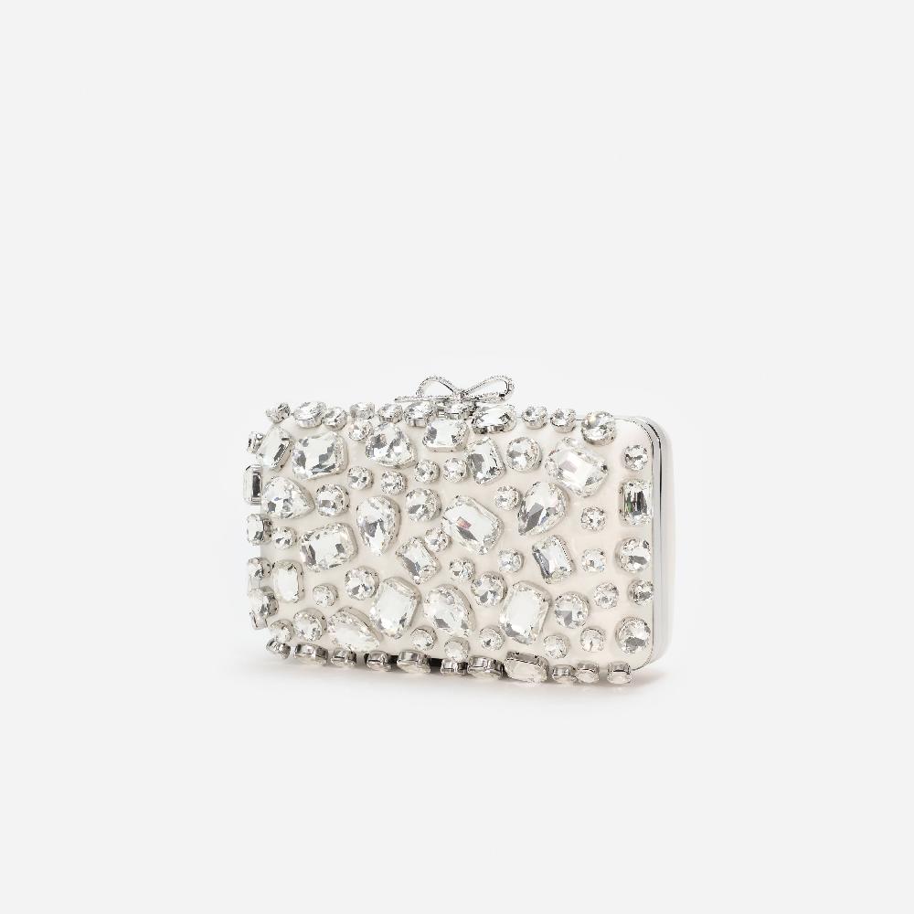 Self Portrait Cream Satin Crystal Clutch Bag BAGS