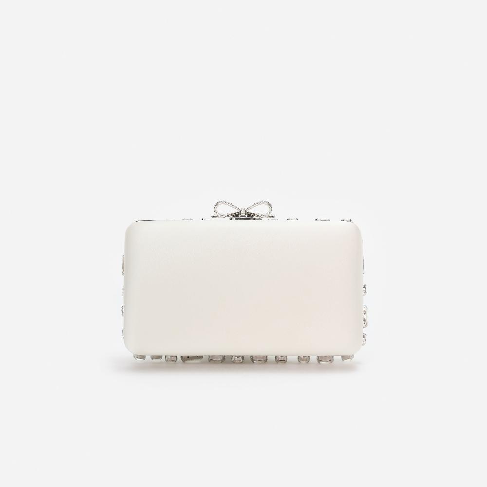 Self Portrait Cream Satin Crystal Clutch Bag BAGS