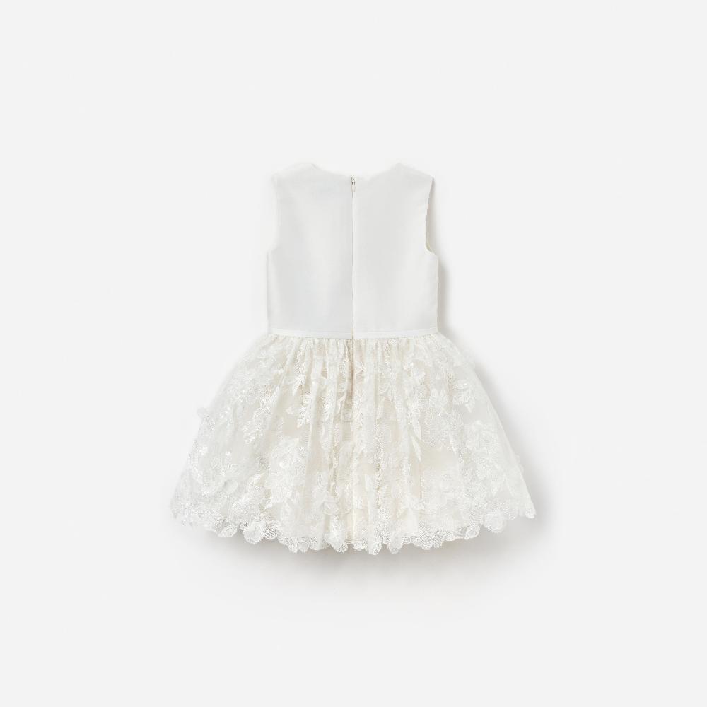 Self Portrait Cream Satin Tulle Flower Dress KIDS
