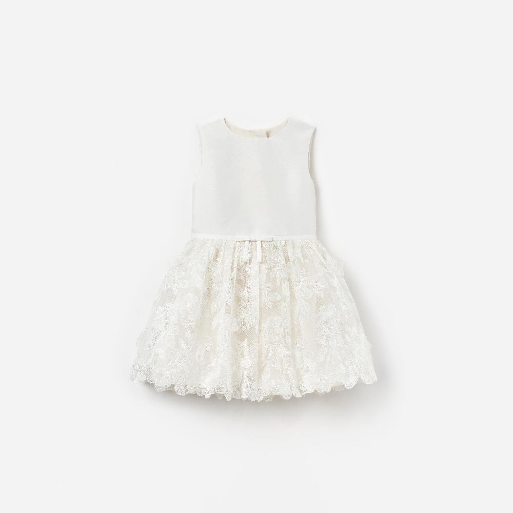 self portrait Cream Satin Tulle Flower Dress KIDS